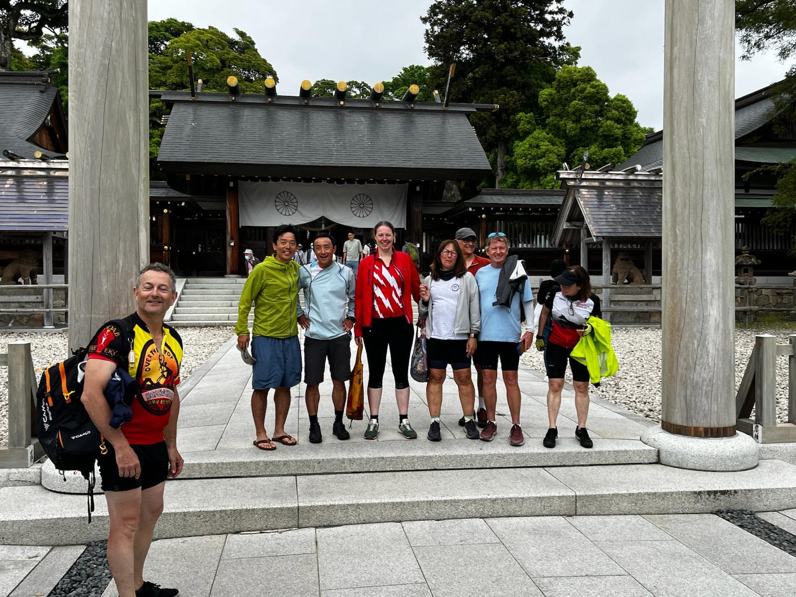 Shrine visit during a cycling tour